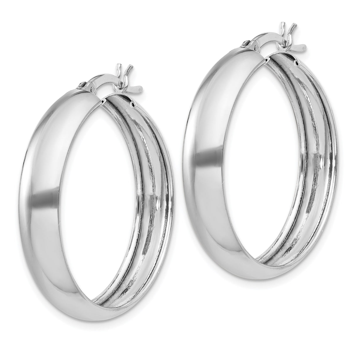 Sterling Silver Hoop Earrings with Polished Finish, Latch-Back Closure, Classic Round Design