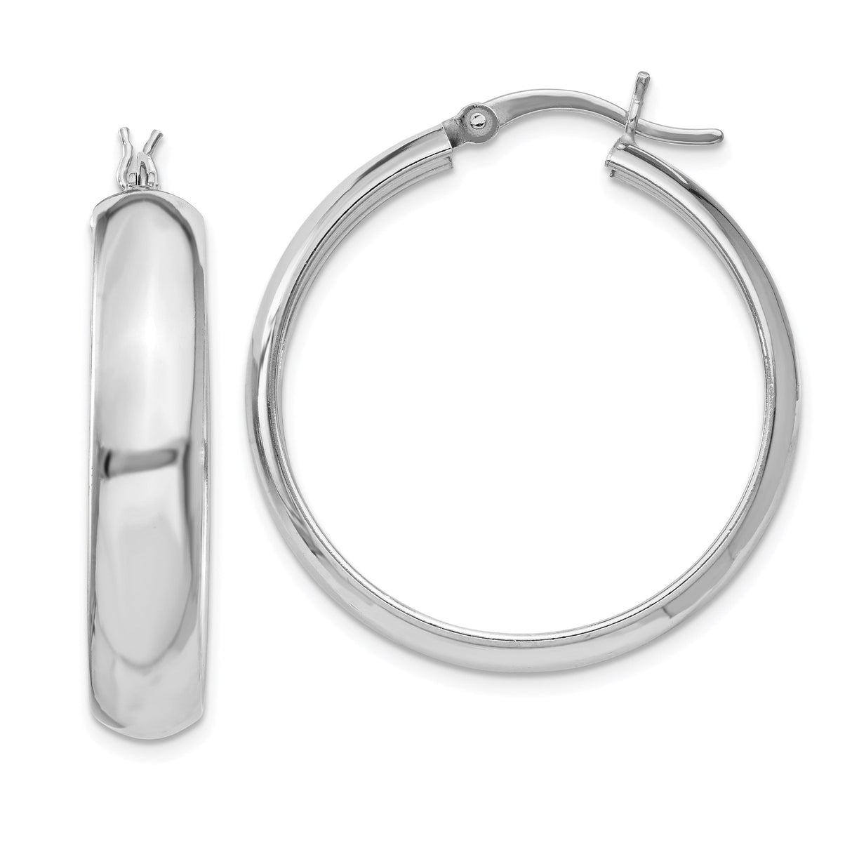 Sterling Silver Hoop Earrings with Polished Finish, Latch-Back Closure, Classic Round Design