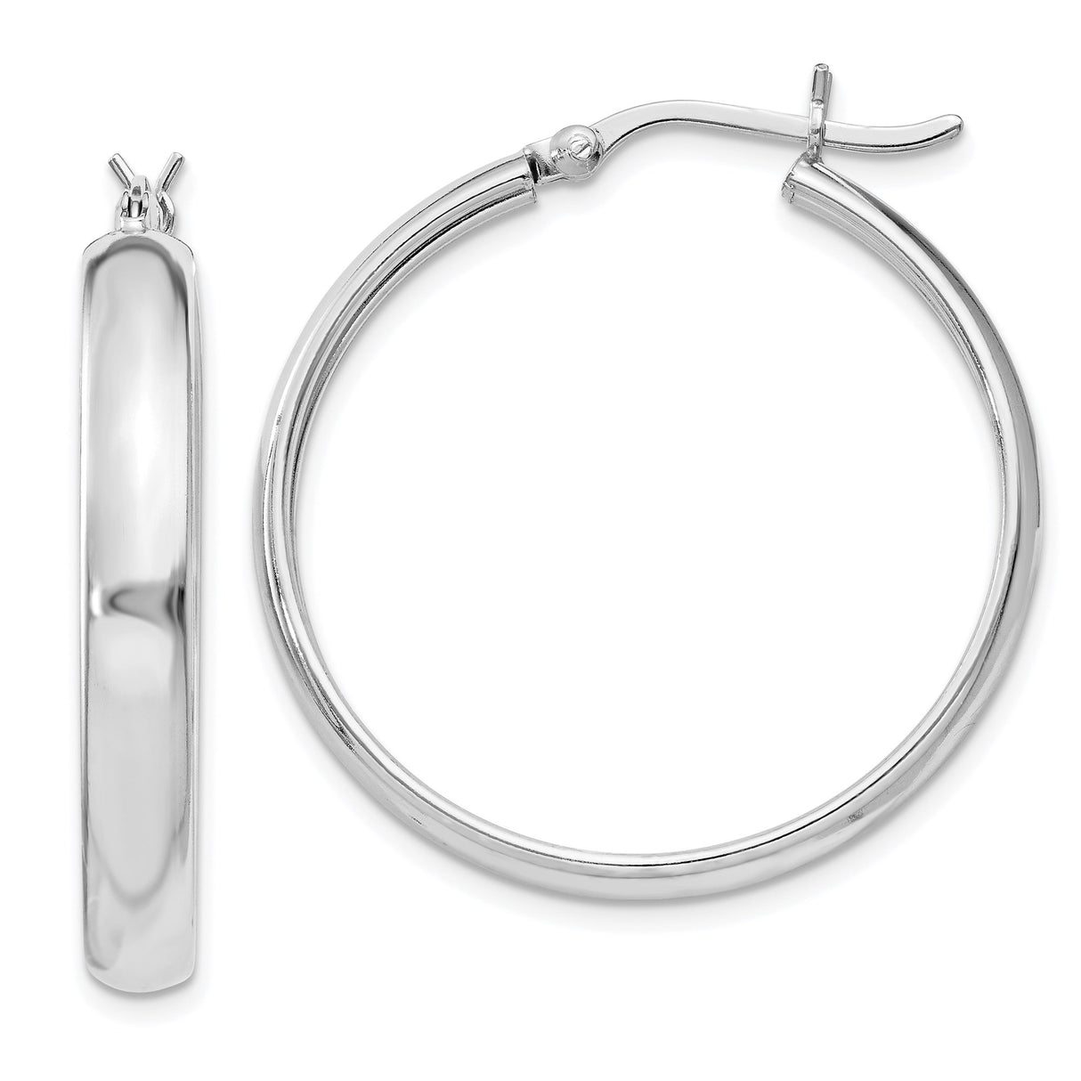 Sterling Silver Hoop Earrings, Classic Polished Round Hinged Design, Lightweight Minimalist Style