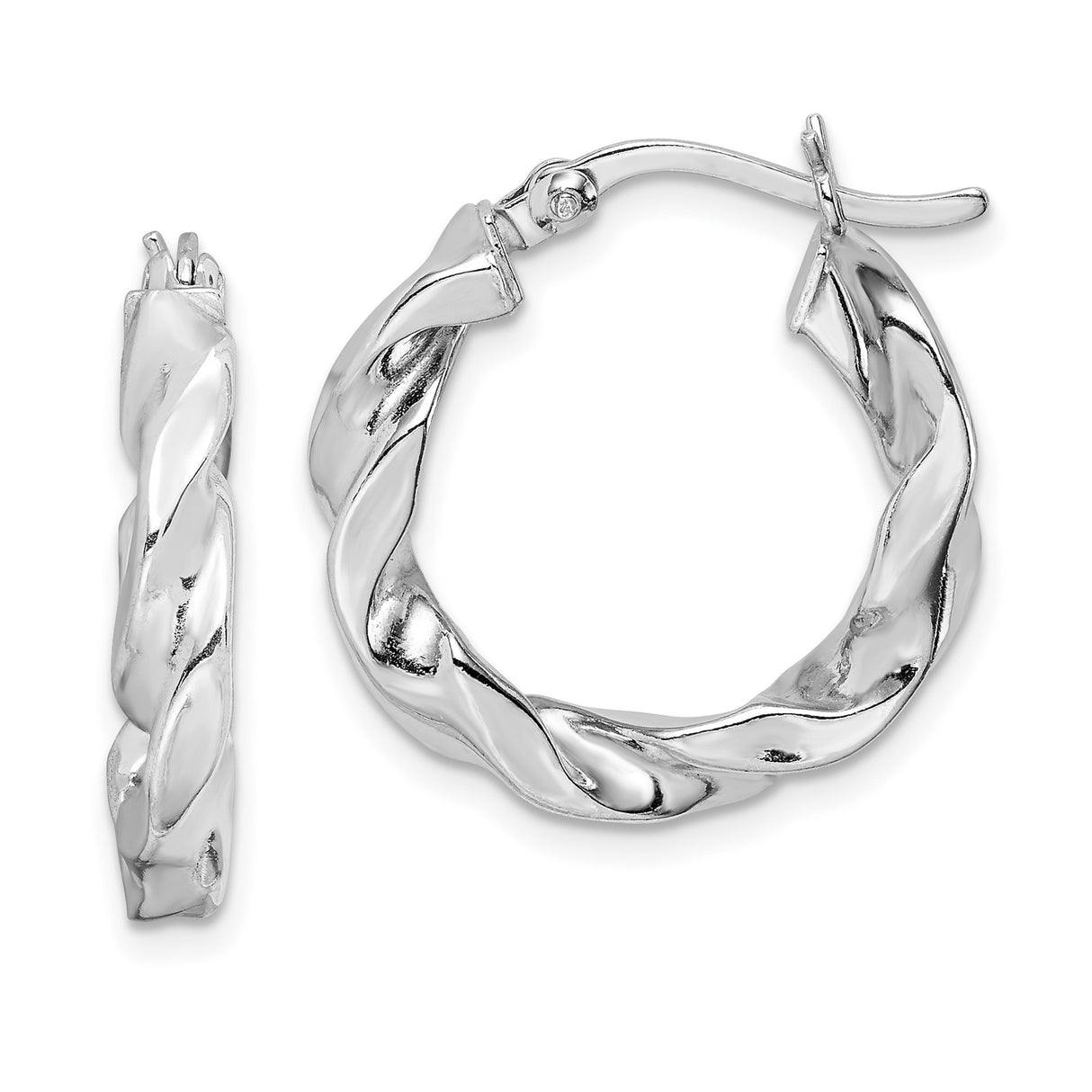 Sterling Silver Twisted Hoop Earrings, Polished Braided Design, Lightweight Modern Style