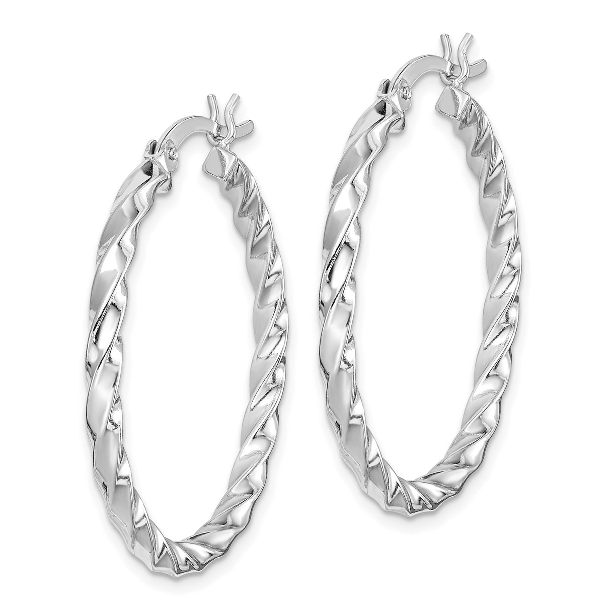 Sterling Silver Hoop Earrings, Twisted Polished and Textured Design, Lightweight Large Hoops for Women