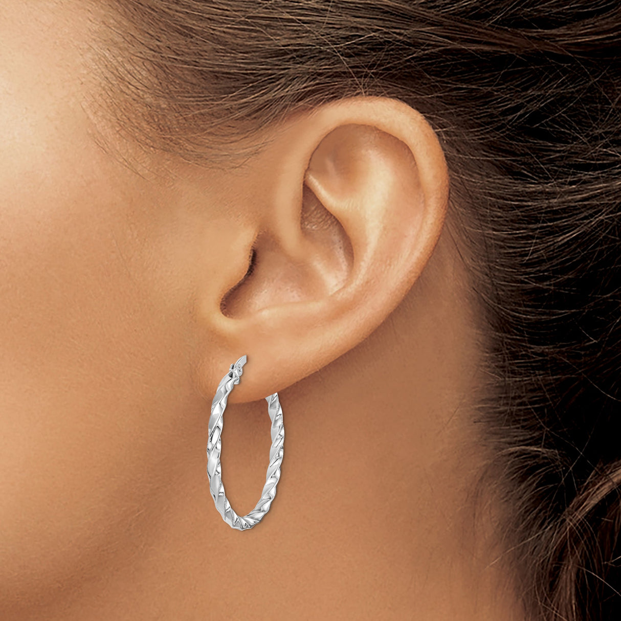 Sterling Silver Hoop Earrings, Twisted Polished and Textured Design, Lightweight Large Hoops for Women