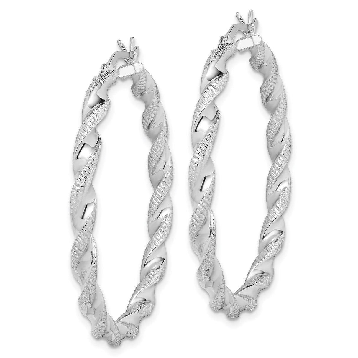 Sterling Silver Hoop Earrings with Twisted Rope Design and Polished Finish for Women