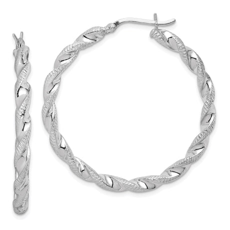 Sterling Silver Hoop Earrings with Twisted Rope Design and Polished Finish for Women