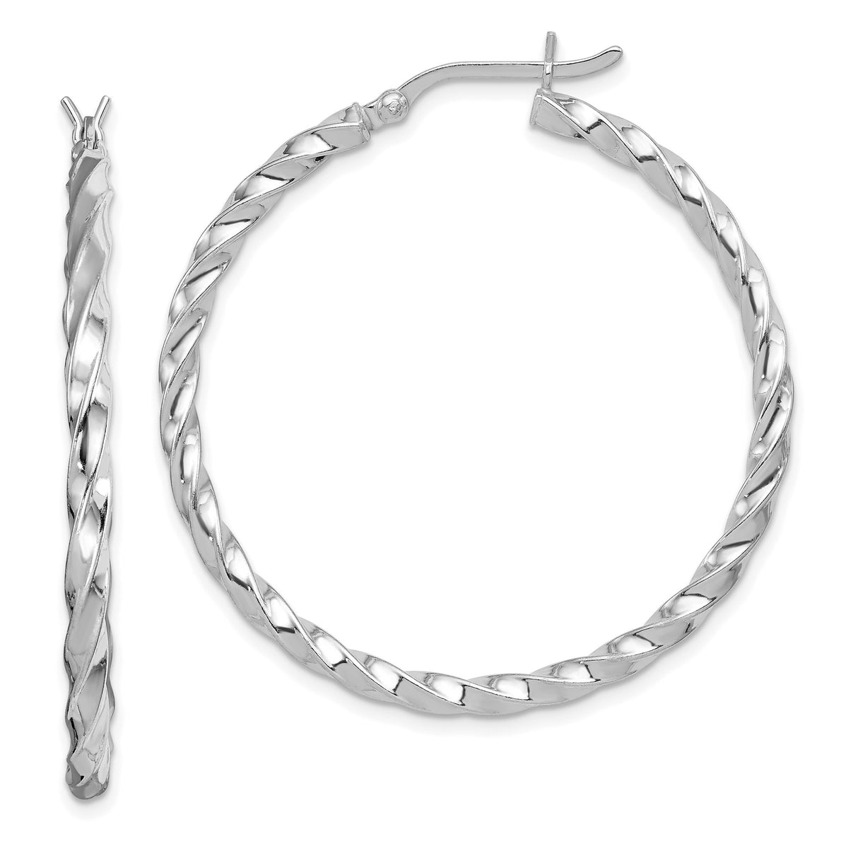 Sterling Silver Hoop Earrings, Twisted Polished Design with Textured Finish