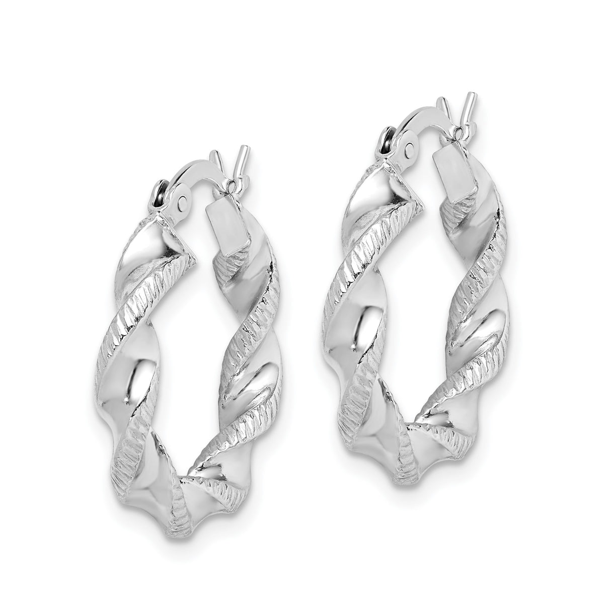 Sterling Silver Hoop Earrings, Twisted Interwoven Design with Polished and Textured Finish