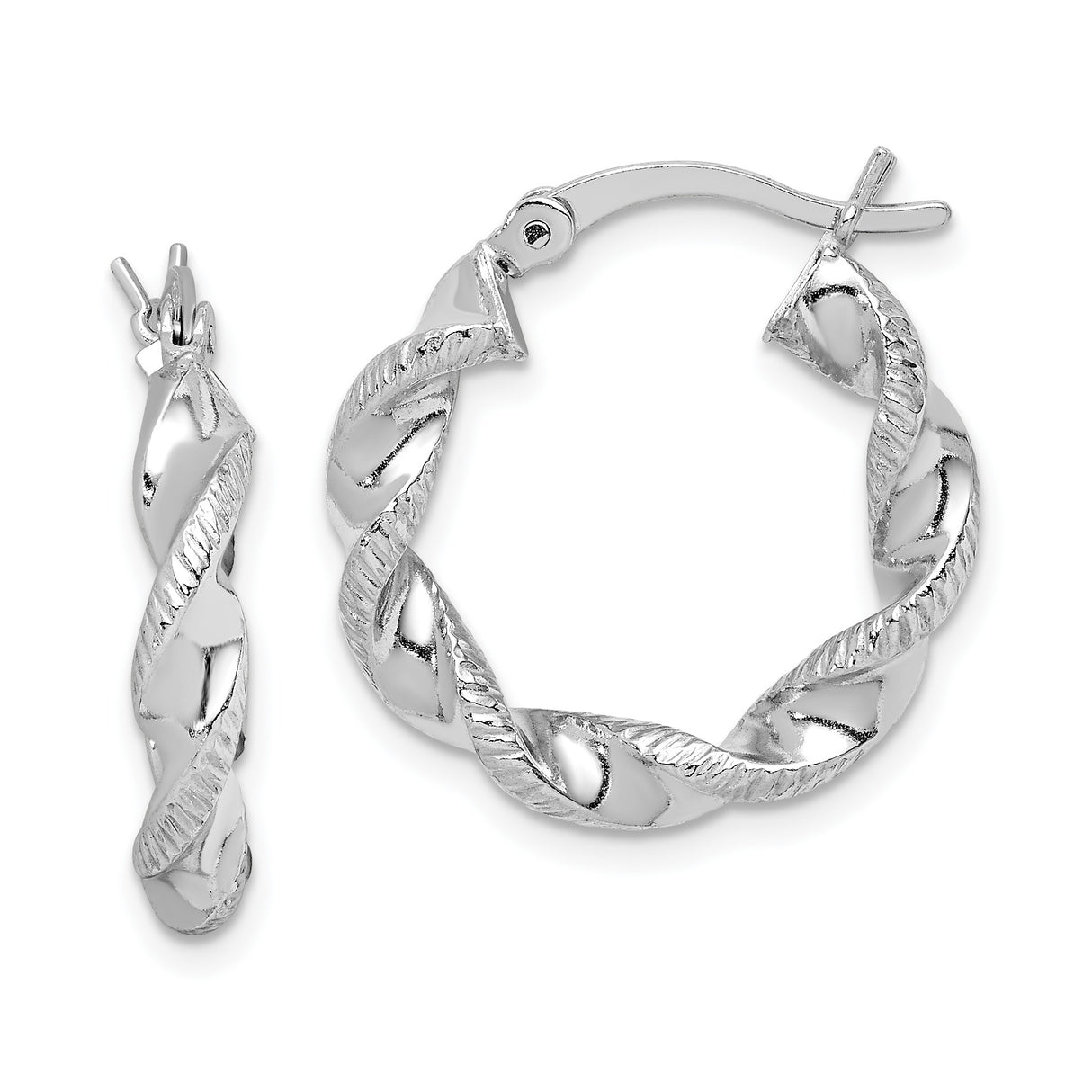 Sterling Silver Hoop Earrings, Twisted Interwoven Design with Polished and Textured Finish