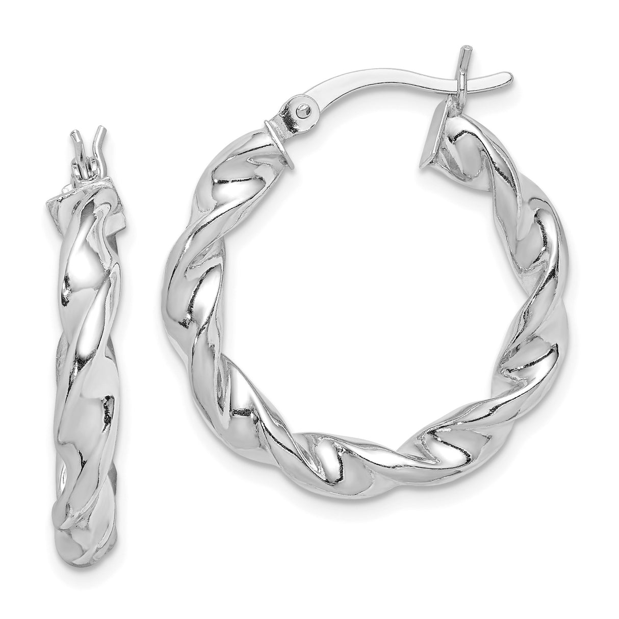 Sterling Silver Twisted Hoop Earrings with Braided Polished Design for Women