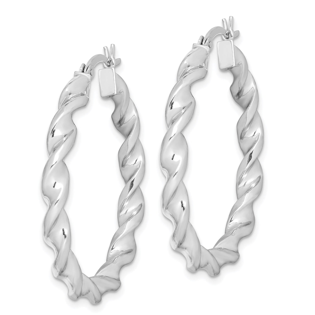 Sterling Silver Hoop Earrings with Twisted Braided Tube Design, Medium to Large Size
