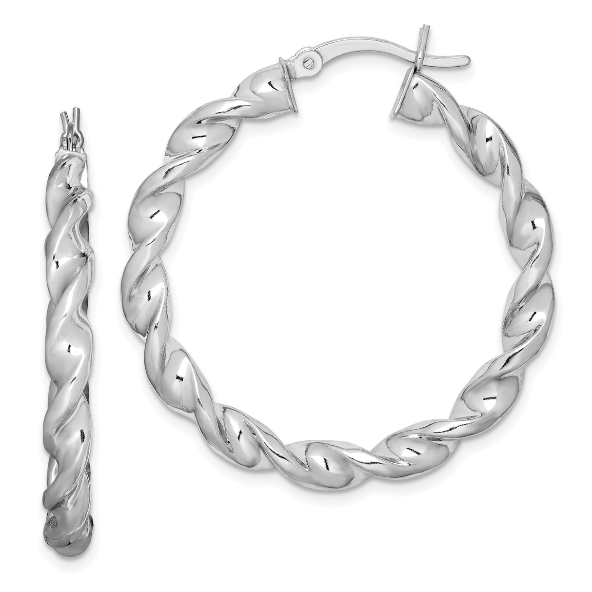 Sterling Silver Hoop Earrings with Twisted Braided Tube Design, Medium to Large Size