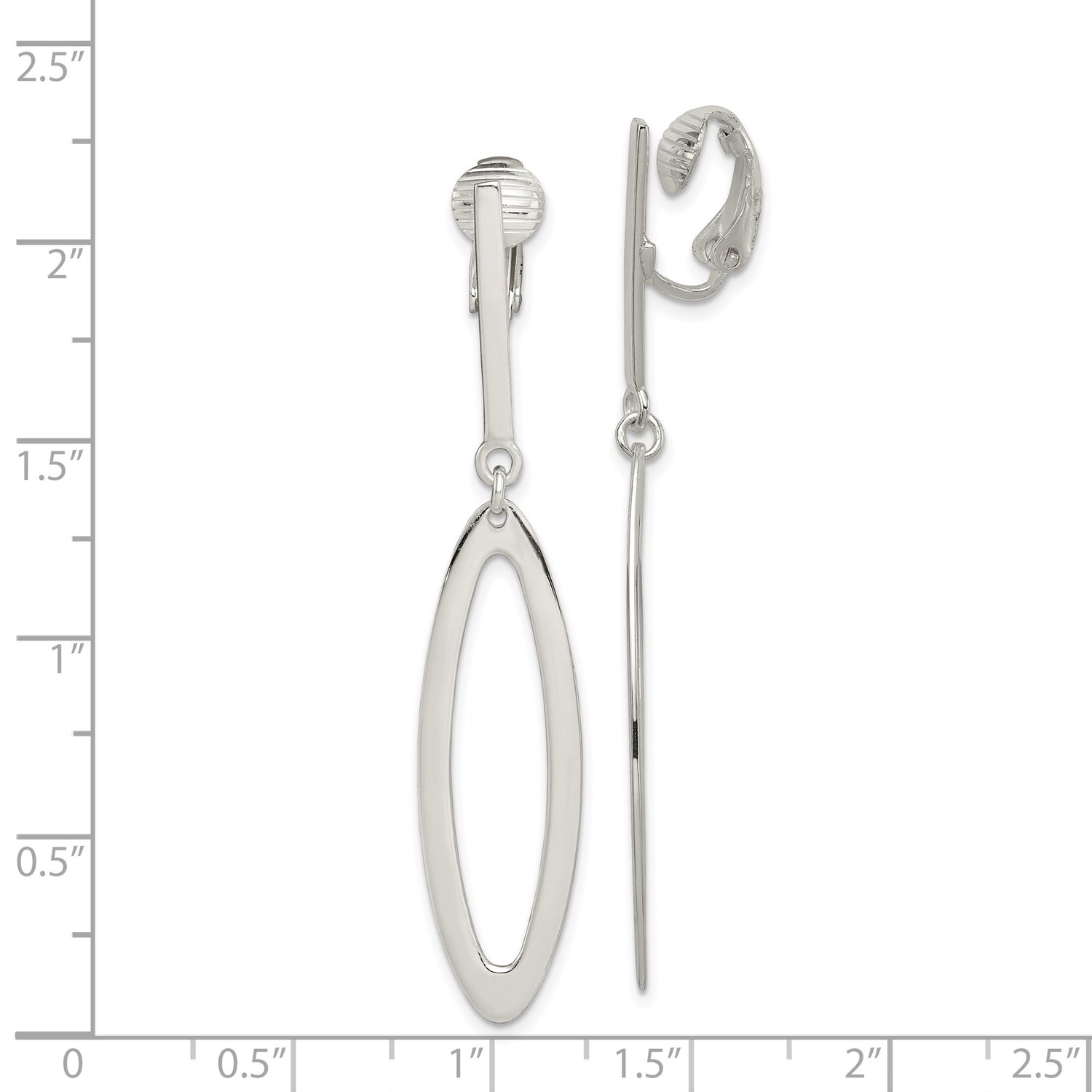 Sterling Silver Clip On Elongated Oval Dangle Earrings, Open Minimalist Design, for Women