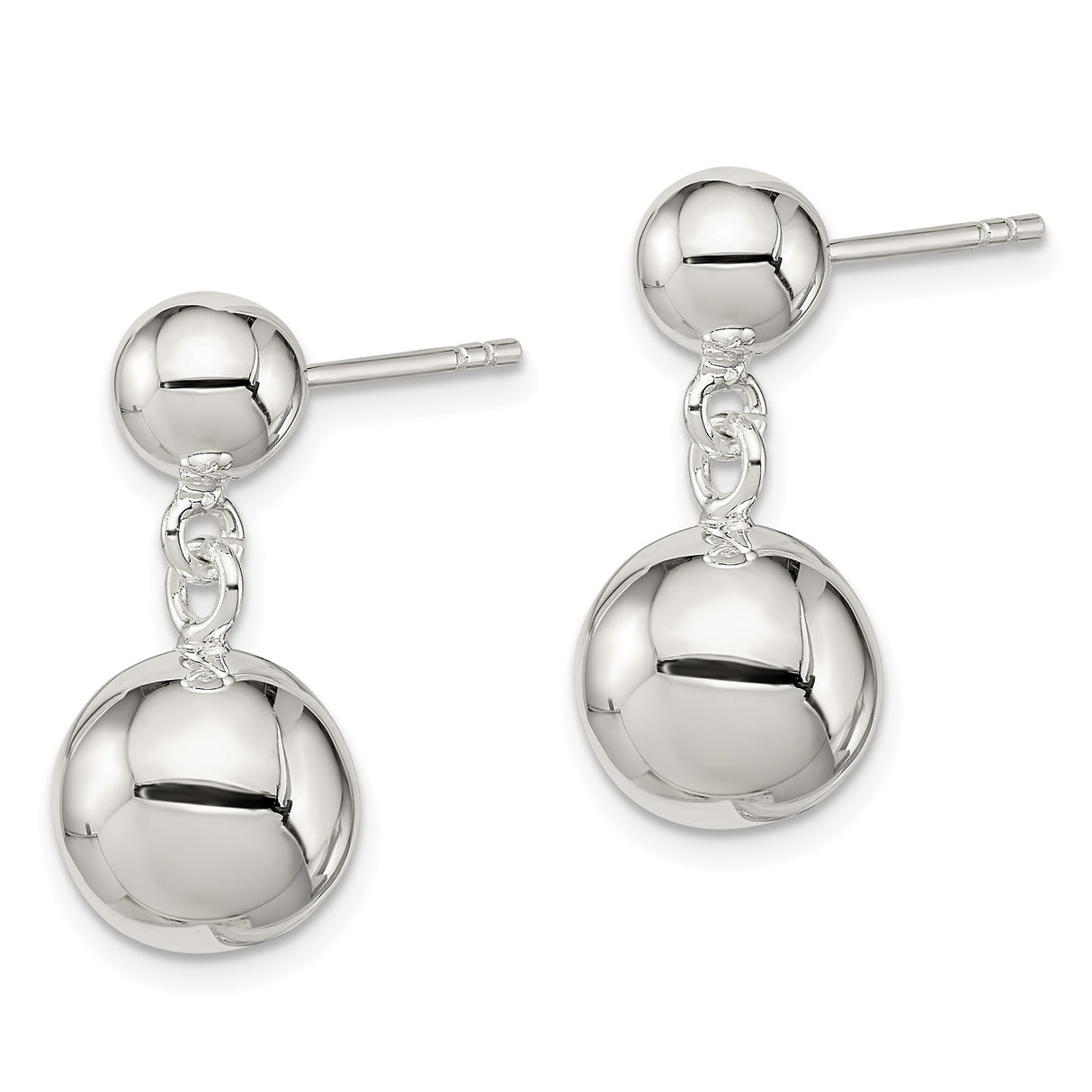 Sterling Silver Drop Ball Stud Earrings with Double Sphere Design