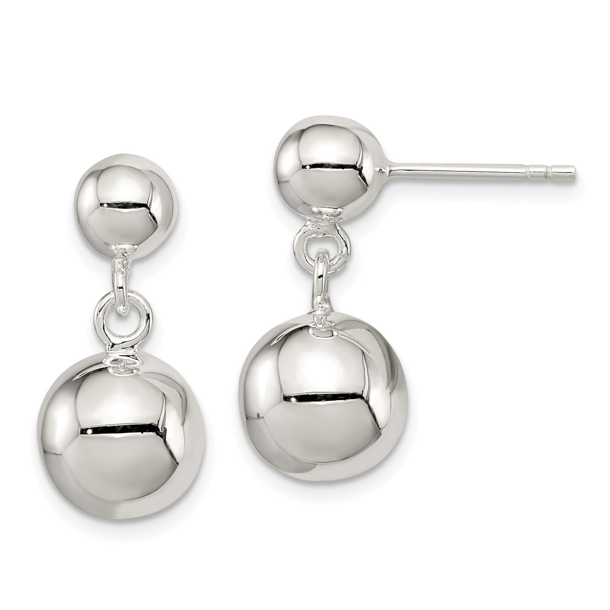 Sterling Silver Drop Ball Stud Earrings with Double Sphere Design