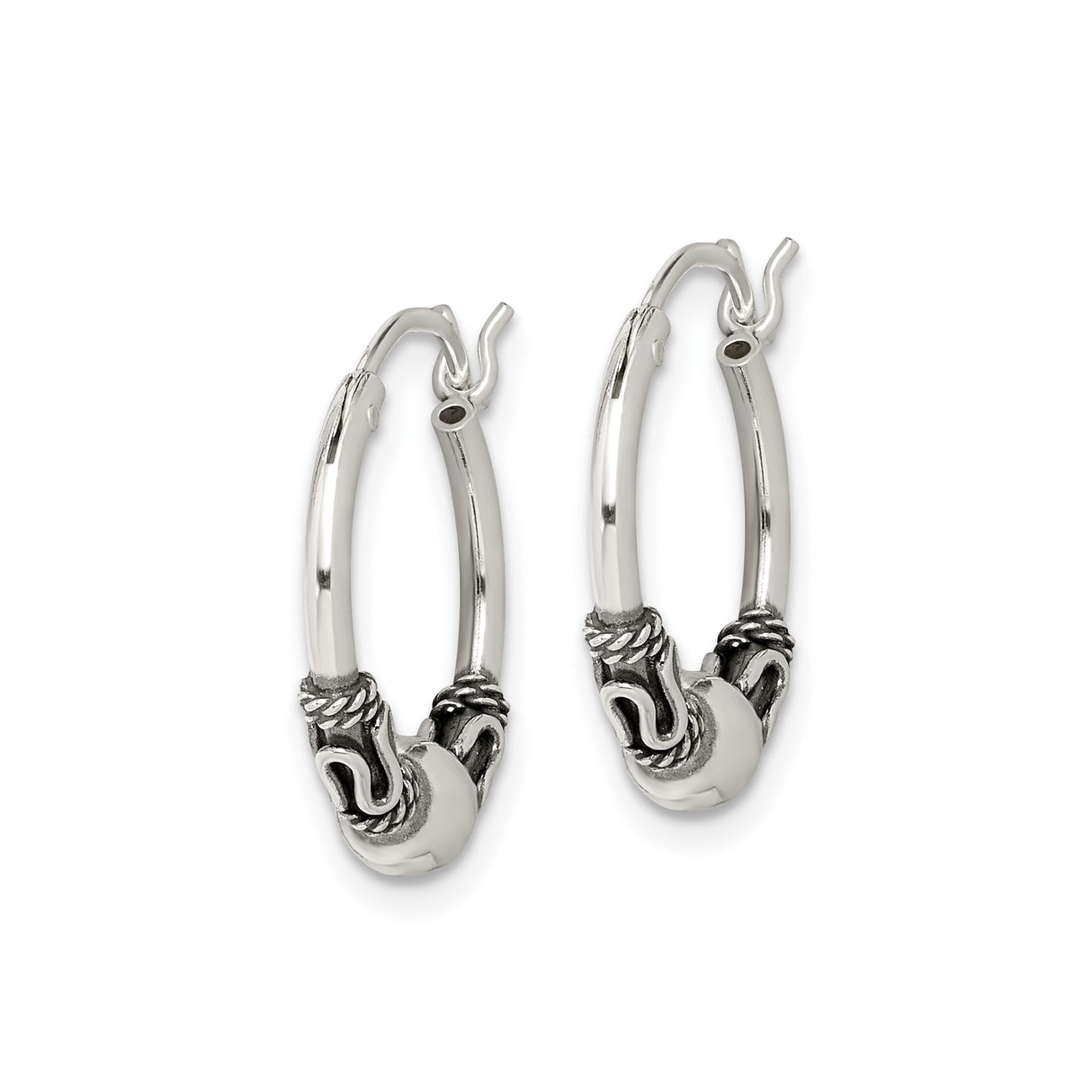 Sterling Silver Bali Hoop Earrings with Twisted Rope Detail and Scroll Design