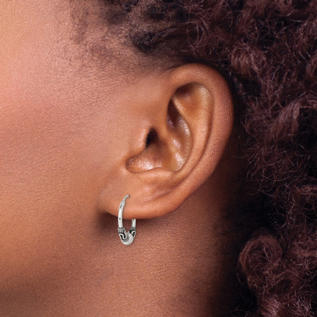 Sterling Silver Bali Hoop Earrings with Twisted Rope Detail and Scroll Design