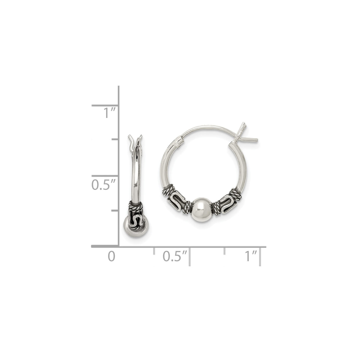 Sterling Silver Bali Hoop Earrings with Twisted Rope Detail and Scroll Design