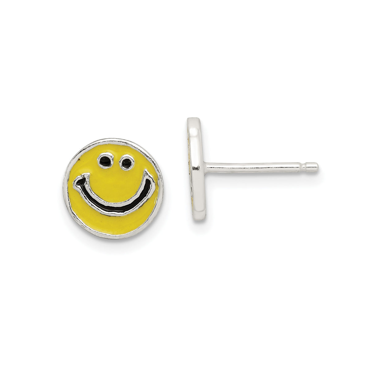 Sterling Silver Smiley Face Stud Earrings with Yellow Enamel, Retro Style for Women or Teens