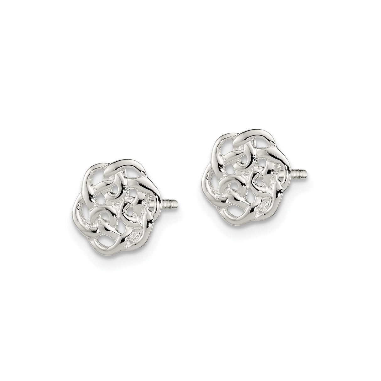 Sterling Silver Rose Stud Earrings with Openwork Floral Design for Women