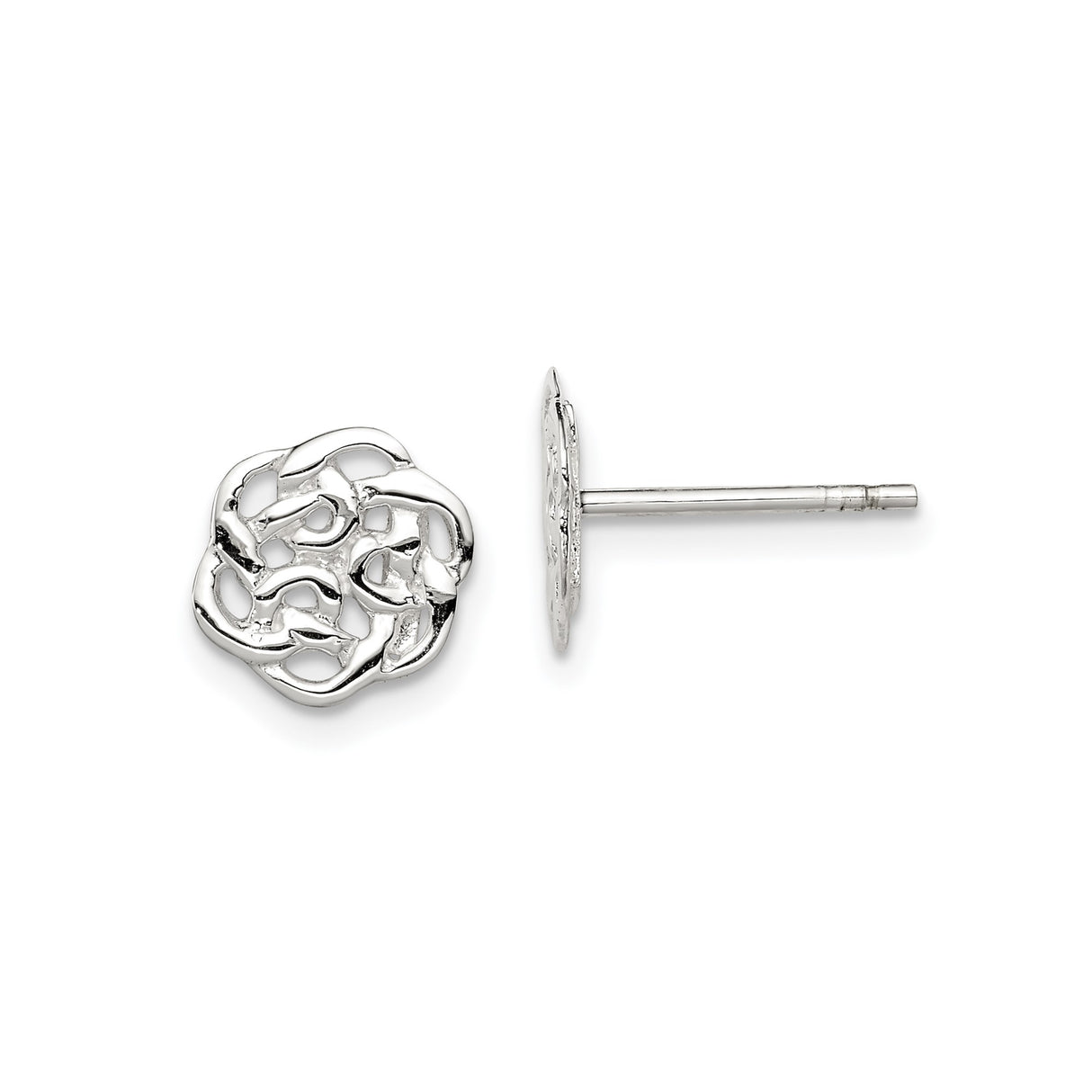 Sterling Silver Rose Stud Earrings with Openwork Floral Design for Women