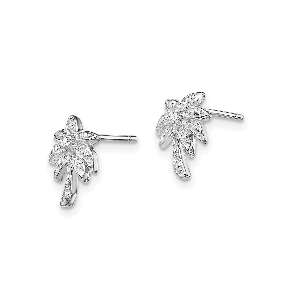 Sterling Silver Palm Tree Stud Earrings with Cubic Zirconia, Tropical Beach Style for Women