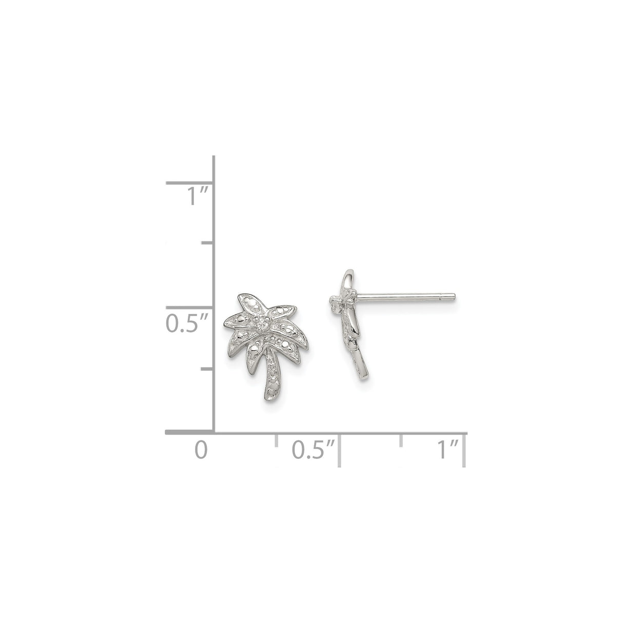 Sterling Silver Palm Tree Stud Earrings with Cubic Zirconia, Tropical Beach Style for Women