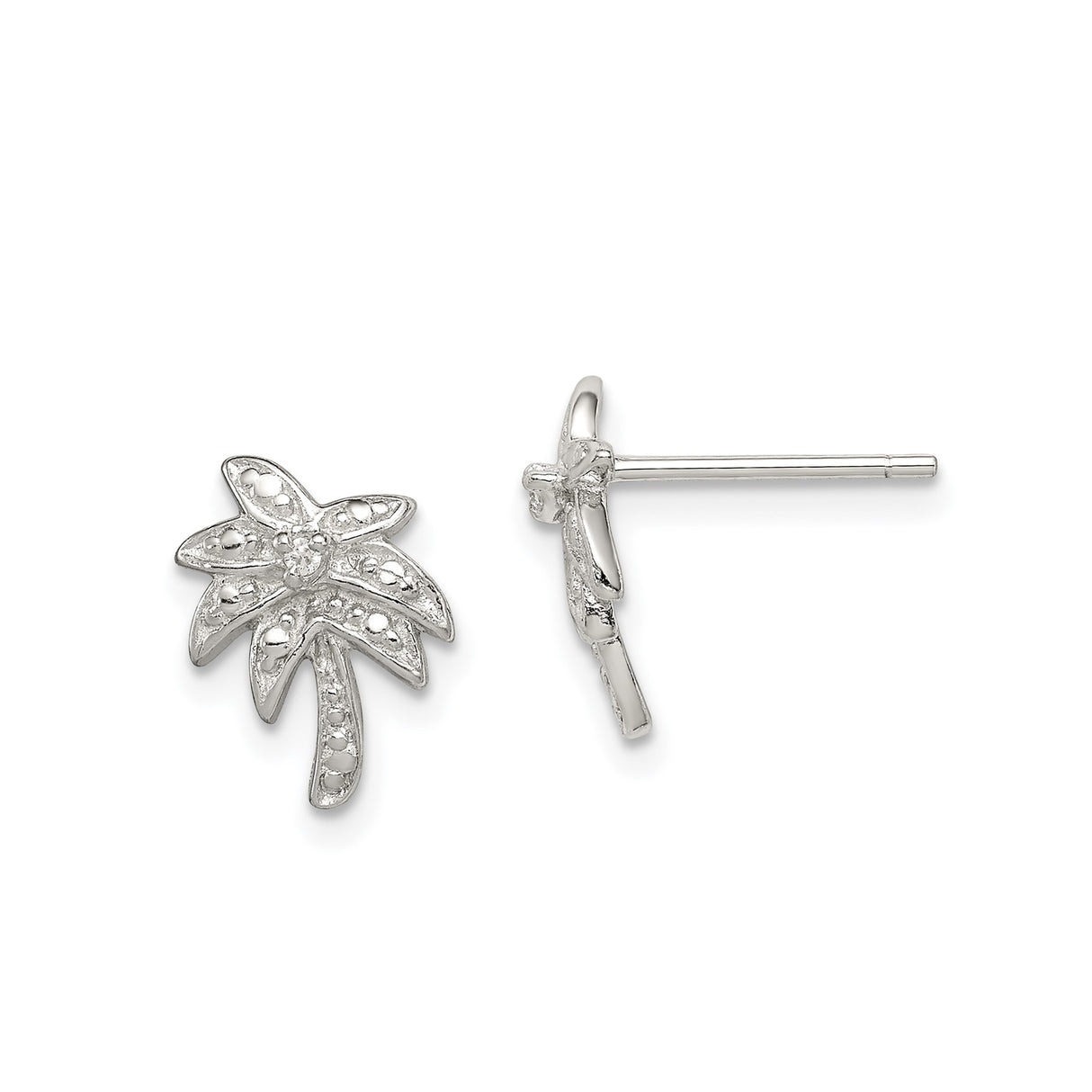 Sterling Silver Palm Tree Stud Earrings with Cubic Zirconia, Tropical Beach Style for Women