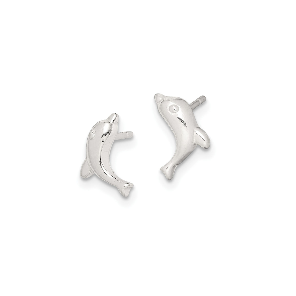 Sterling Silver Dolphin Stud Earrings, Polished Nautical Design for Women and Girls
