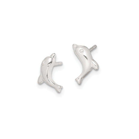 Sterling Silver Dolphin Stud Earrings, Polished Nautical Design for Women and Girls
