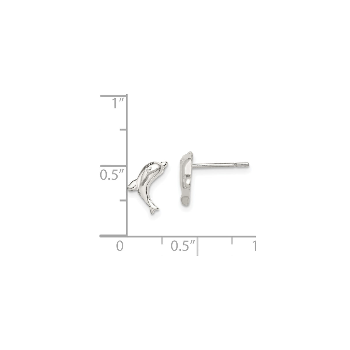 Sterling Silver Dolphin Stud Earrings, Polished Nautical Design for Women and Girls