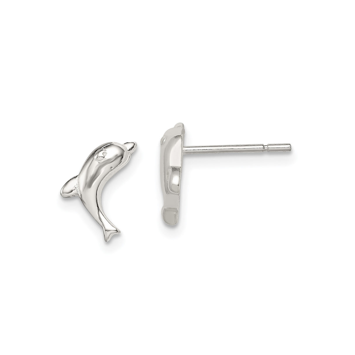 Sterling Silver Dolphin Stud Earrings, Polished Nautical Design for Women and Girls