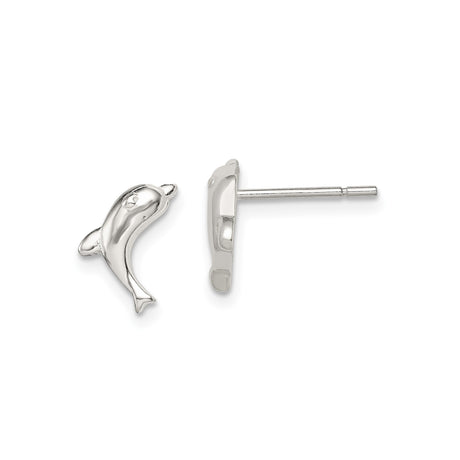 Sterling Silver Dolphin Stud Earrings, Polished Nautical Design for Women and Girls