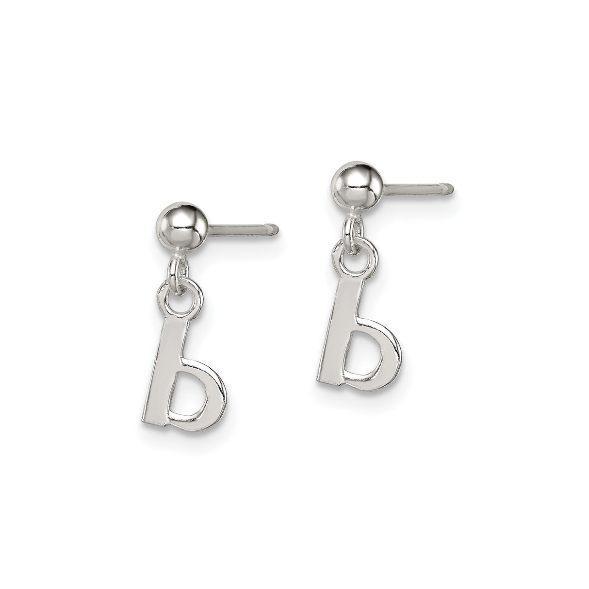 Sterling Silver B Initial Dangle Stud Earrings, Lowercase Letter Charm, Minimalist Alphabet Jewelry