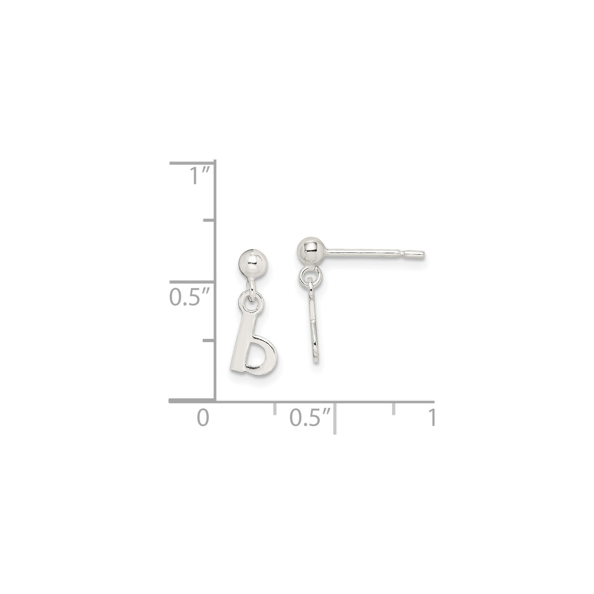 Sterling Silver B Initial Dangle Stud Earrings, Lowercase Letter Charm, Minimalist Alphabet Jewelry