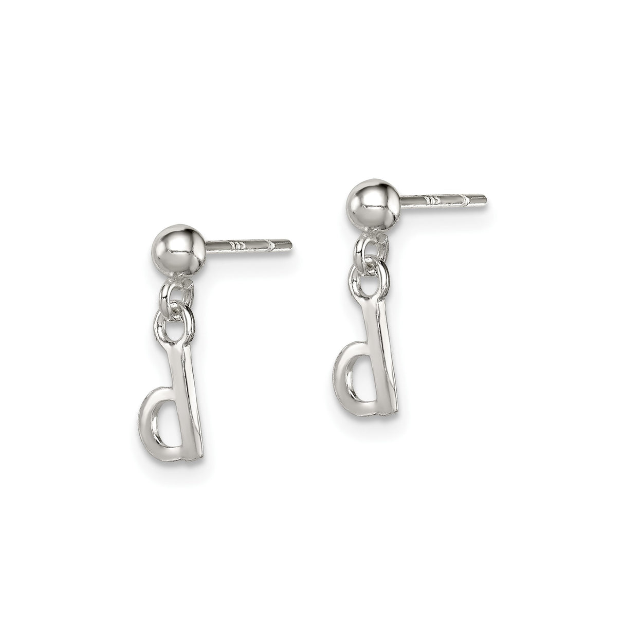 Sterling Silver Earrings, Lowercase Letter D Studs with Dangling Charm, Minimalist Design