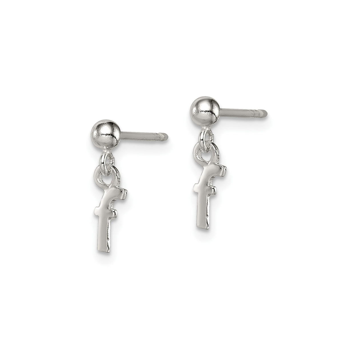 Sterling Silver Initial Stud Earrings with Lowercase F Dangle Charm, Alphabet Jewelry
