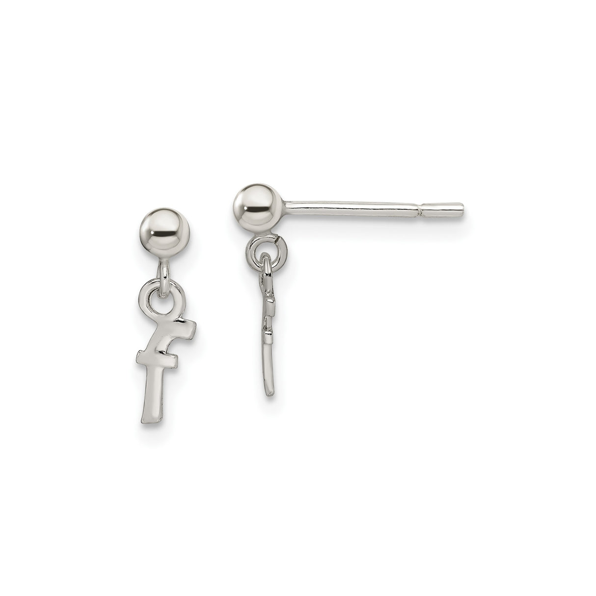 Sterling Silver Initial Stud Earrings with Lowercase F Dangle Charm, Alphabet Jewelry