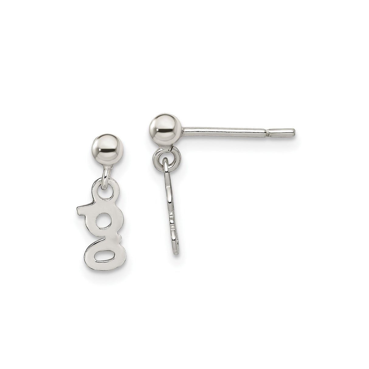 Sterling Silver Stud Earrings with Dangle God Script Charm, Christian Faith Jewelry