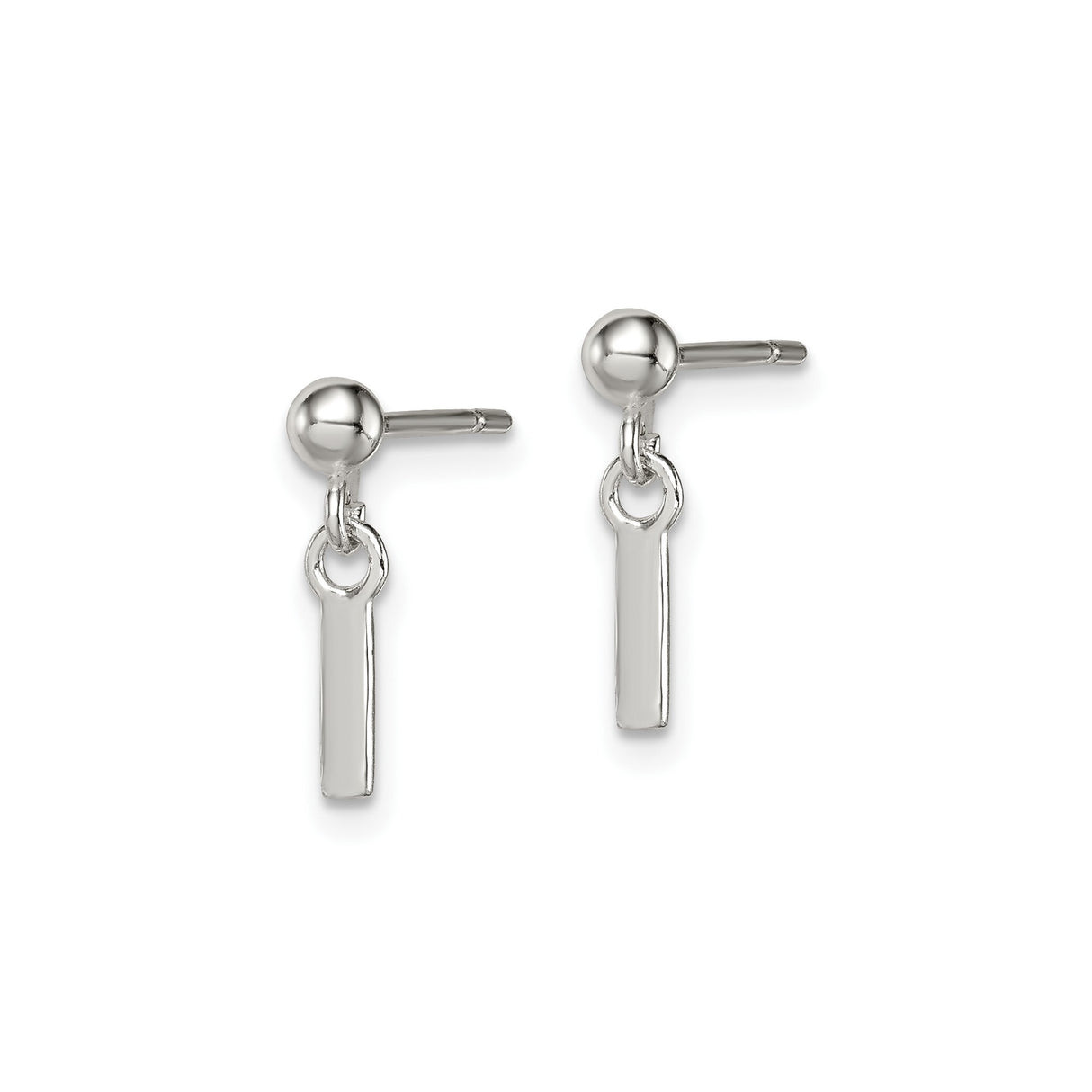 Sterling Silver Bar Stud Earrings, Minimalist Linear Drop Design, Contemporary Geometric Style