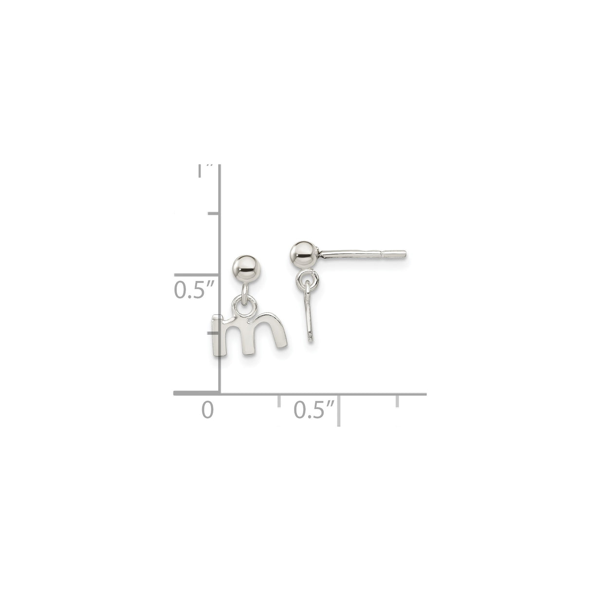 Sterling Silver Initial Stud Earrings with Dangling Lowercase M Charm, Minimalist Monogram Style