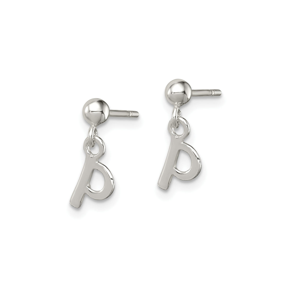 Sterling Silver Initial P Dangle Earrings, Polished Post Stud Monogram Design