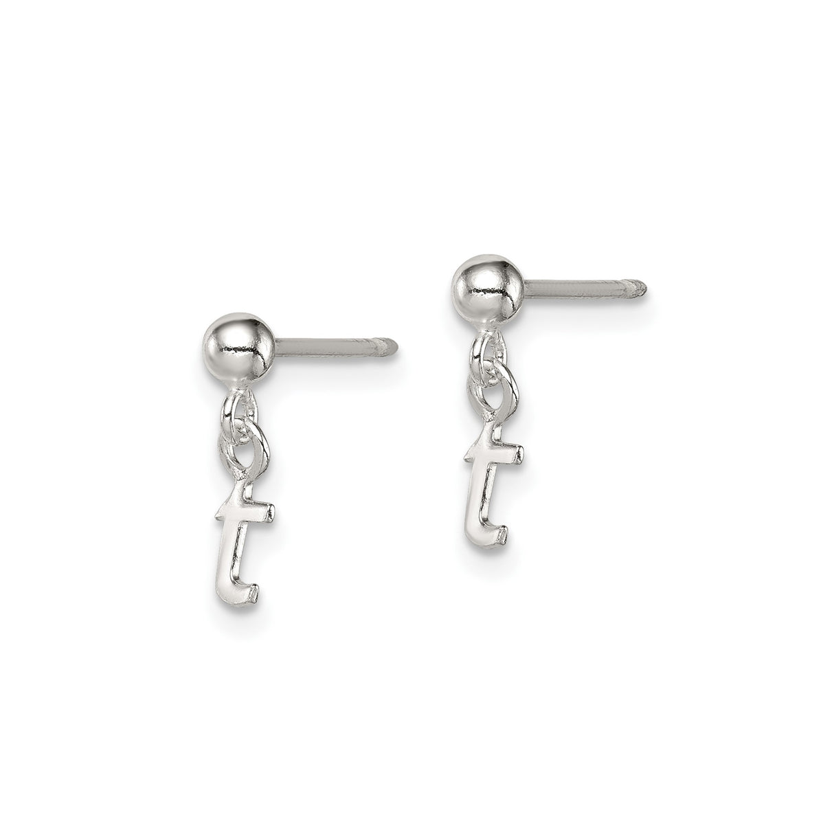 Sterling Silver Stud Earrings with Dangling Lowercase T Initial Charm