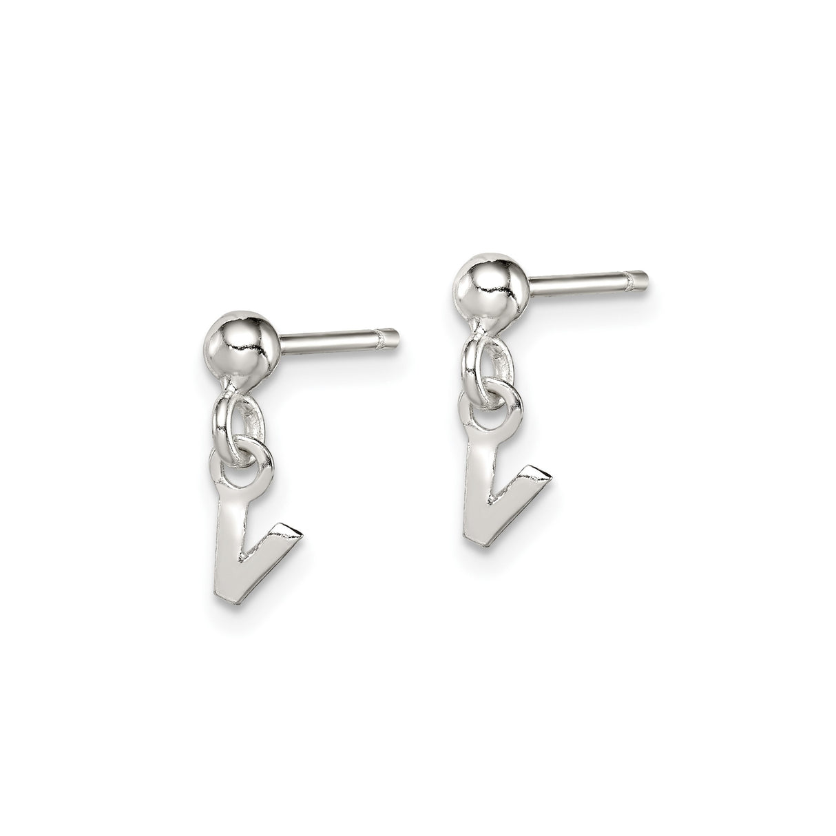 Sterling Silver Initial Dangle Earrings with Letter V Charm, Minimalist Studs for Women and Teens