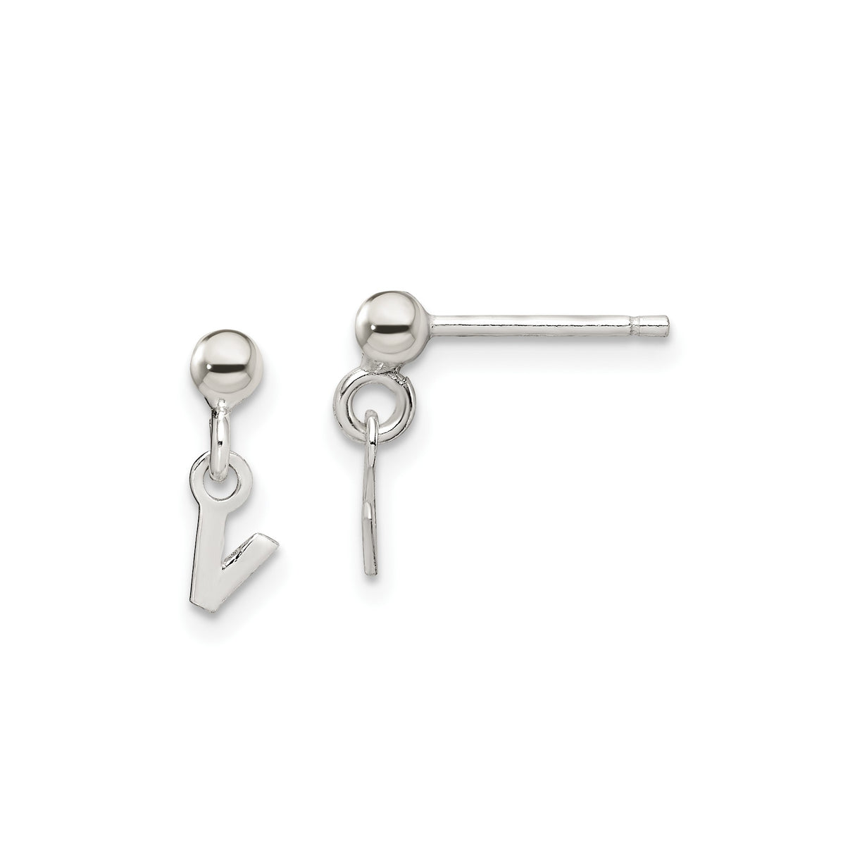 Sterling Silver Initial Dangle Earrings with Letter V Charm, Minimalist Studs for Women and Teens