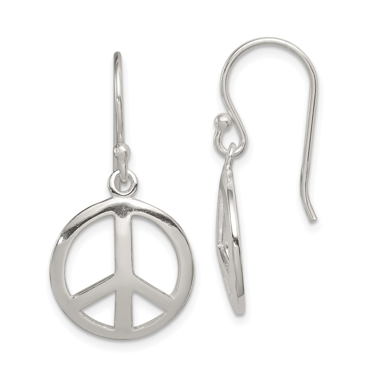Sterling Silver Dangle Earrings with Peace Sign in Open Circle Boho Style for Women