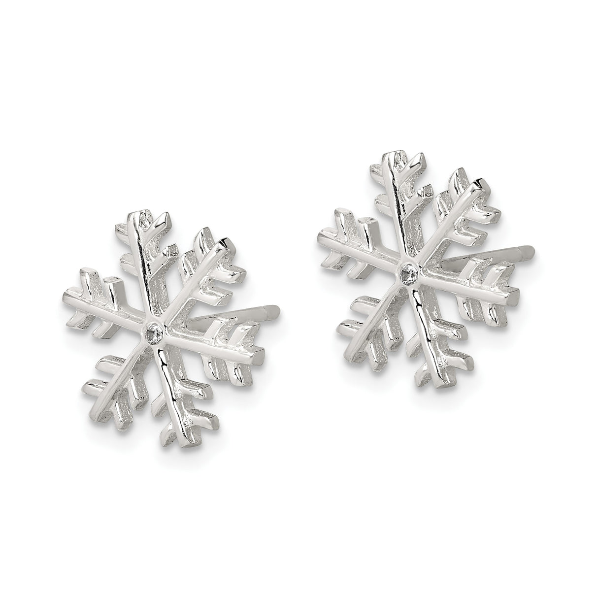 Sterling Silver Snowflake Stud Earrings with Cubic Zirconia, Winter Holiday Theme