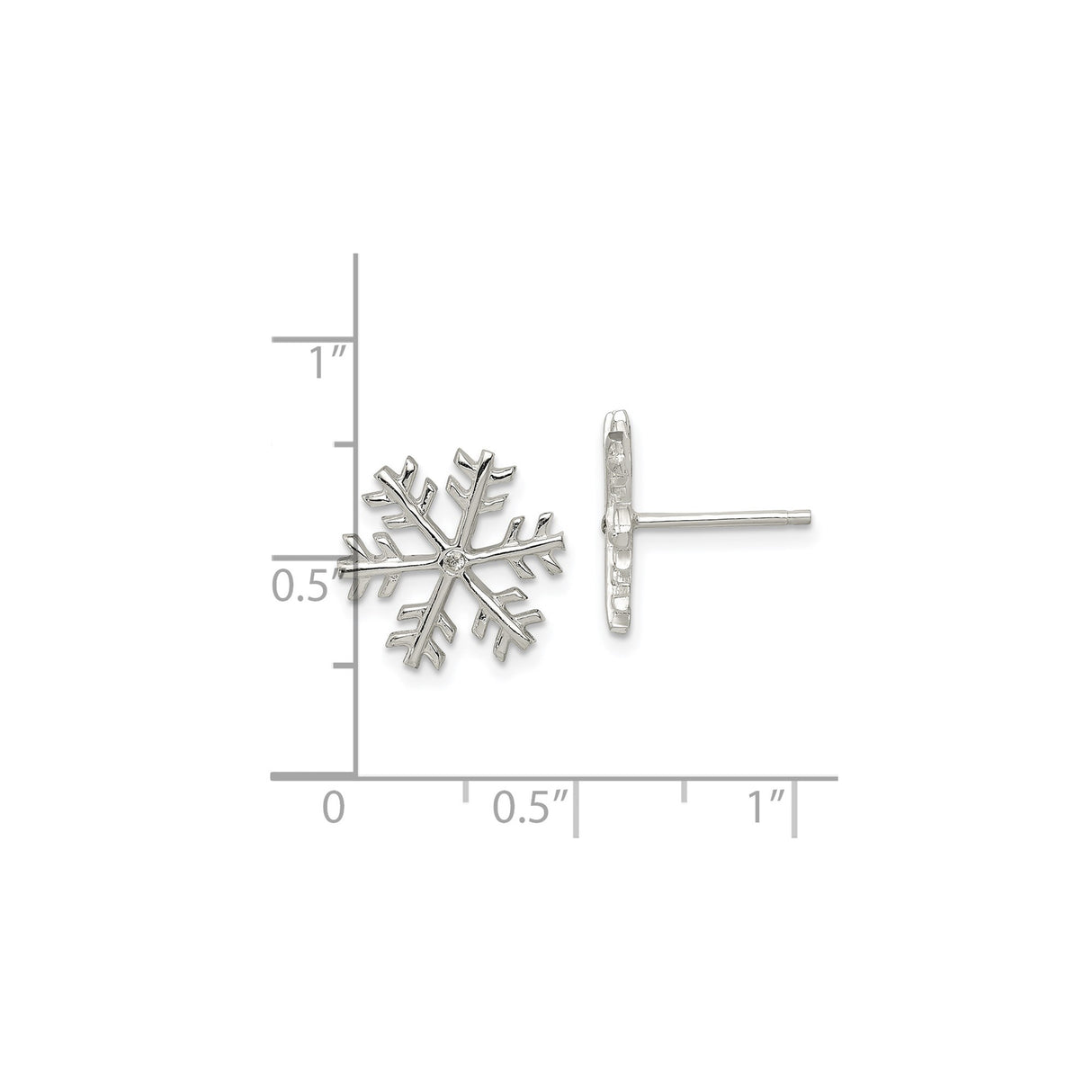 Sterling Silver Snowflake Stud Earrings with Cubic Zirconia, Winter Holiday Theme