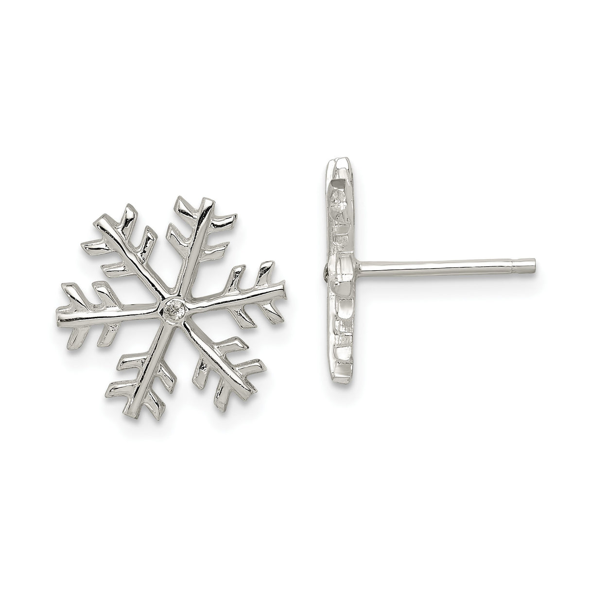 Sterling Silver Snowflake Stud Earrings with Cubic Zirconia, Winter Holiday Theme
