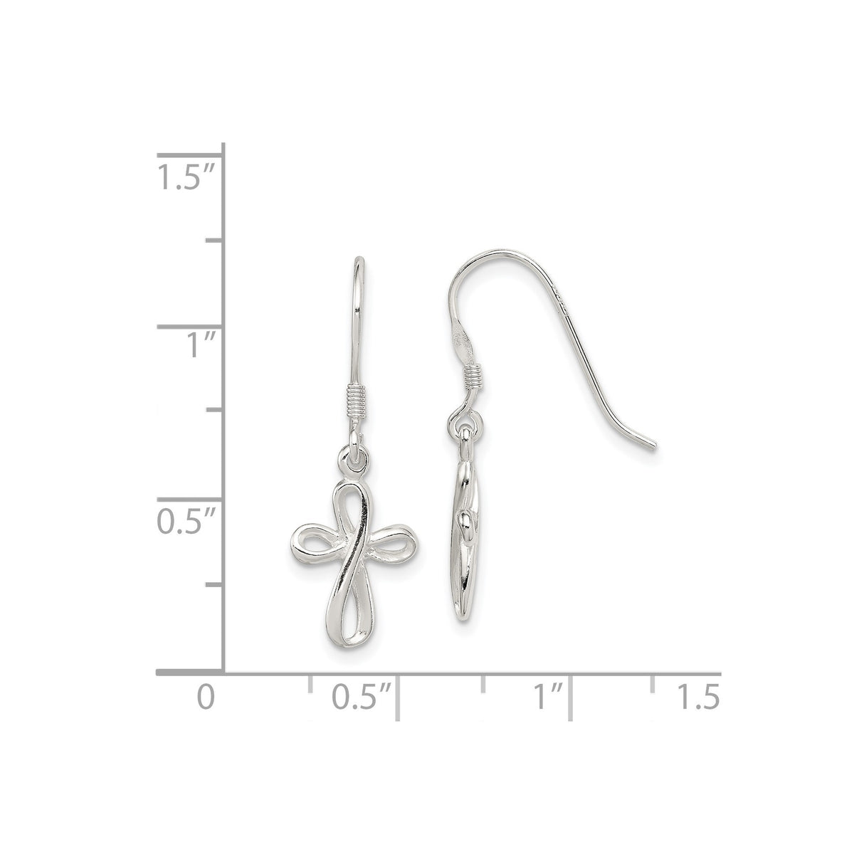 Sterling Silver Dangle Cross Earrings with Infinity Loop Design and Mirror Finish
