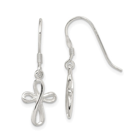 Sterling Silver Dangle Cross Earrings with Infinity Loop Design and Mirror Finish
