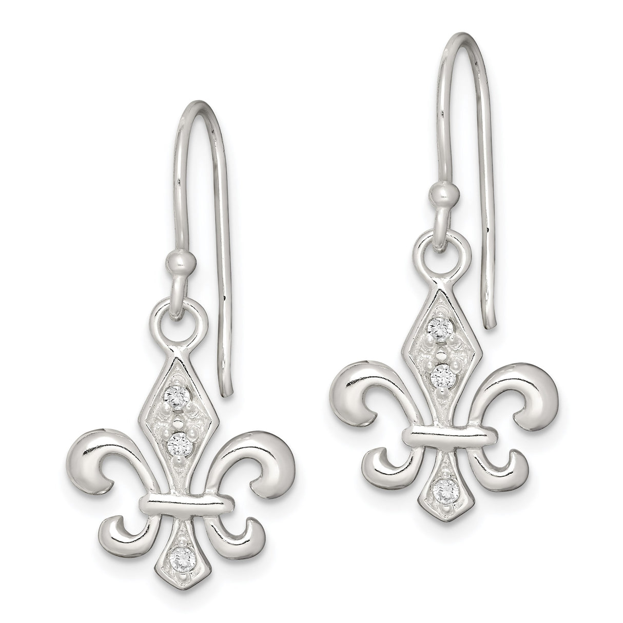 Sterling Silver Fleur de Lis Dangle Earrings with Cubic Zirconia Accents